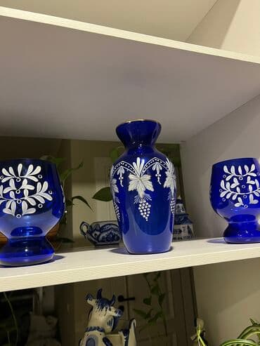 Вазы! Старинные ! Ручная роспись !Шикарная 3 йка! Ваза и подсвечники