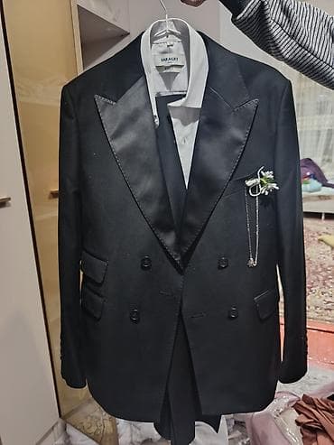 Двубортный смокинг SARAGRY, классический черный цвет. - Плотная