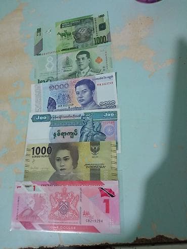 Набор иностранных банкнот для коллекционеров. (200 сом купюра) если