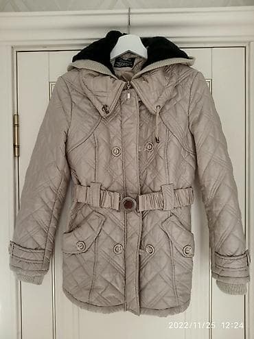 Пуховик, Короткая модель, Корея, Стеганый, С поясом, С капюшоном, L