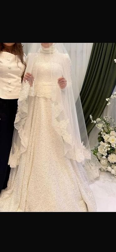 Жеке буюмдар: Үлпөт көйнөгү, La Sposa, L, Жабык, Мусулман, Корсети менен, А-силуэт, Пайеткалар, Колдонулган — 2