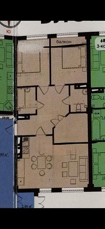 Продажа квартир: 3 комнаты, 77 м², 5 этаж, Готовая ПСО (под самоотделку) — 3