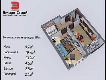 Продажа квартир: 1 комната, 49 м², Элитка, 1 этаж, Готовая ПСО (под самоотделку) — 7