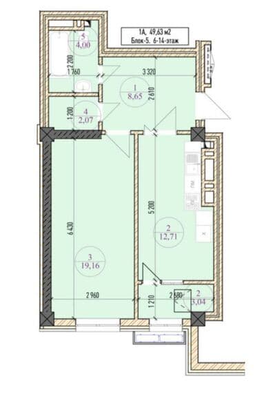 Квартиры: 1 комната, 50 м², Элитка, 8 этаж, ПСО (под самоотделку) — 1
