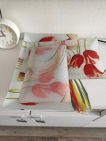 яркие: Набор стеклянных тарелок с рисунком тюльпанов - Материал: закалённое — 3