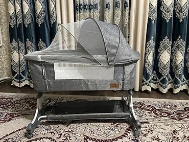 Детская приставная кроватка, Б/у, С колесиками, цвет - Серый