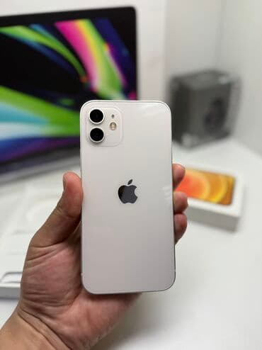 IPhone 12, Б/у, 128 ГБ, Белый, Чехол, Защитное стекло, Кабель, В рассрочку, 100 %