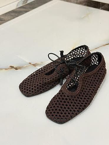 ZARA Вязаные ажурные балетки/мокасины, коричневый цвет