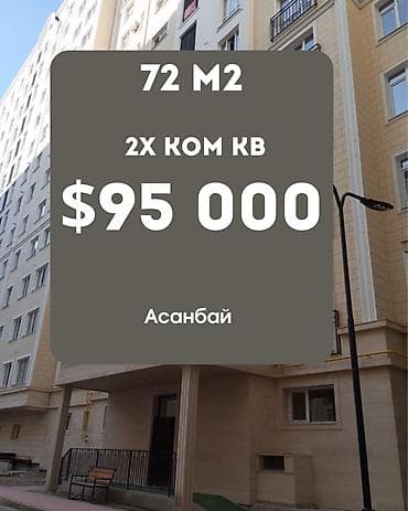 Недвижимость: 2 комнаты, 72 м², Асанбай мкр Элитка, 7 этаж, ПСО (под самоотделку) — 1