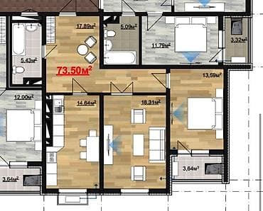 gala group: 2 комнаты, 72 м², Элитка, 13 этаж, Готовая ПСО (под самоотделку) — 3