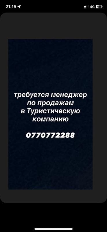 Требуется менеджер по продажам в туристическую компанию. Для получения