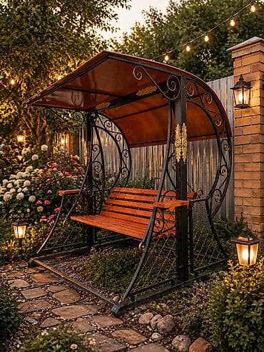 патина: Садовые качели Металл, Со спинкой, С крышей — 2