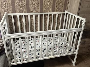 bed: Детская приставная кроватка, Б/у, С колесиками, цвет - Белый — 2