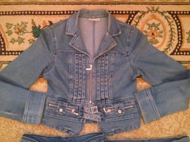 джинсы костюм: Джинсы, Прямые, Средняя талия, Со стразами, M — 3