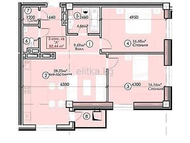 osh flat: 2 комнаты, 82 м², Южная Магистраль Элитка, 16 этаж, ПСО (под самоотделку) — 4