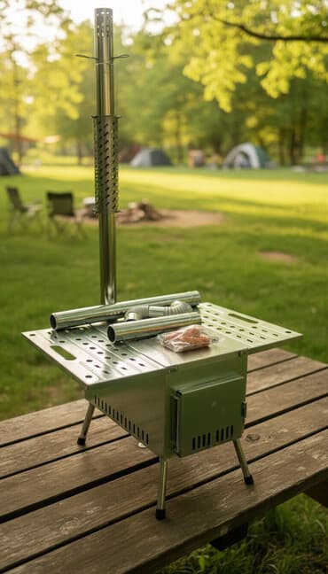 тележка для инструментов: Портативная походная печь с дымоходом и боковыми столиками - — 1