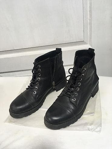 Ботинки и ботильоны: Черные кожаные ботинки на шнуровке - Материал верха: натуральная кожа — 1