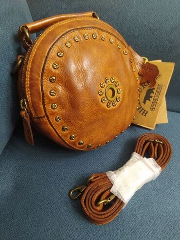 сумка ручной работы из натуральной кожи: Продаю классную мимишку, прекрасная сумочка кросбоди круглая диаметром — 8