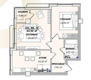 элитки в бишкеке: 2 комнаты, 64 м², Элитка, Элитка, 11 этаж — 7