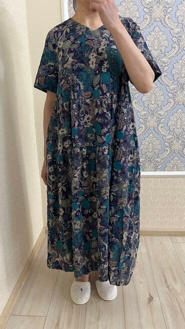 трикотажные платья для полных: Повседневное платье, Китай, Лето, Длинная модель, Ситец, Трапеция, 5XL, 3XL, L — 4