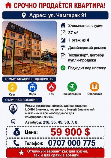 2 комнаты, 37 м², 1 этаж, Евроремонт