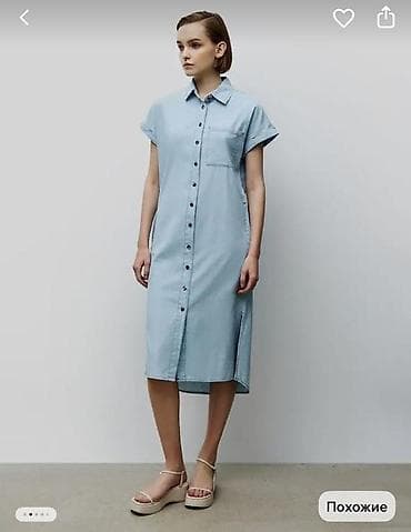 Повседневное платье, Лето, Джинс, Платье-рубашка, XL