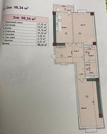 коенкозова: 2 комнаты, 97 м², Элитка, 6 этаж, Готовая ПСО (под самоотделку) — 6