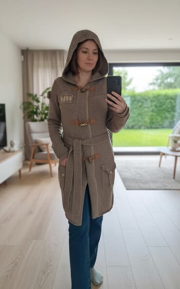 брендовые кардиганы: Кардиган, Трикотаж, Длинная модель, Осень-весна, С карманами, С капюшоном, Вязаная модель — 1