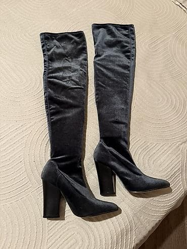 для обувь: Высокие женские ботфорты-чулки на устойчивом каблуке. (Бархатная — 1