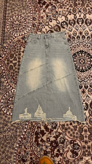 теннисный юбка: Юбка, Модель юбки: Трапеция, Макси, Джинс, Высокая талия, С вырезом — 1