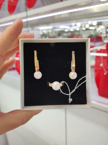 набор пандора: Серебряный Комплект Жемчуг Серебро напыление золото 925 пробы — 1