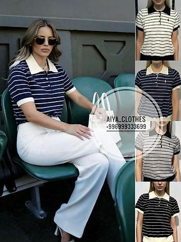 женские рубашки us polo: Футболка old money🤩 Женские трикотажные поло в полоску. - — 1