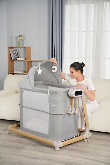 Детская приставная кроватка, С колесиками, цвет - Серый