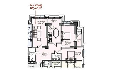 3 комнаты, 119 м², 13 этаж, ПСО (под самоотделку) — 2