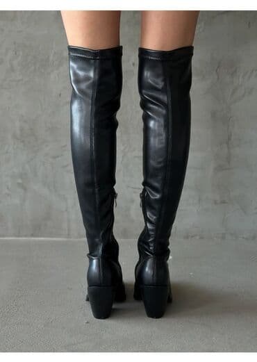 купить сапоги женские зимние кожаные италия: Высокие женские сапоги-ботфорты - Цвет: черный - Материал верха — 3