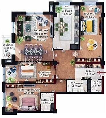 Квартиры: 4 комнаты, 155 м², 11 этаж, ПСО (под самоотделку) — 2