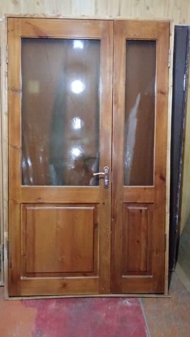 ламинат бу продаю: Межкомнатная дверь, Б/у, Со стеклом, Двухстворчатая, Деревянная, цвет - Коричневый — 2