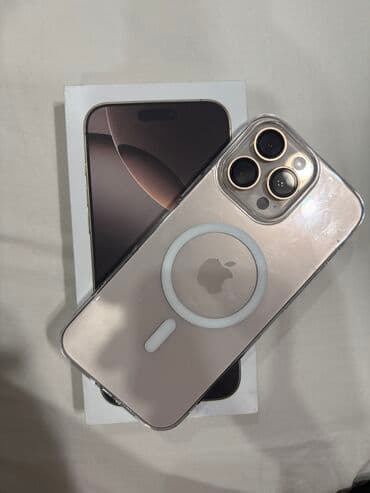 игровой телефон бу: IPhone 16 Pro Max, Колдонулган, 256 ГБ, Desert Titanium, Заряддоочу түзүлүш, Каптама, Кабель, 100 % — 1
