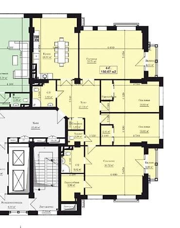 osh flat: 4 комнаты, 181 м², Ала-Арча ТРЦ Элитка, 10 этаж, ПСО (под самоотделку) — 3