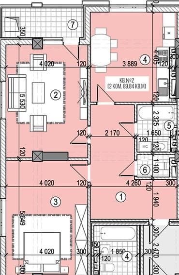 prime park: 2 комнаты, 89 м², Элитка, 8 этаж, Готовая ПСО (под самоотделку) — 2
