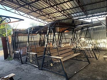 Мебель: Садовые качели Металл, Со спинкой, С крышей — 6
