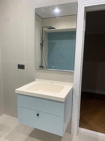 тумба зеркала: Тумба для ванны, Новый, С раковиной, ЛДСП, В рассрочку, Бесплатная доставка, цвет - Голубой — 2