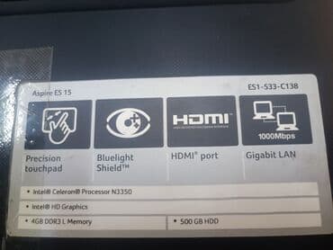 Ноутбук, Acer, 4 ГБ ОЗУ, Intel Celeron, 15.6 ", Б/у, Для несложных задач, память SSD