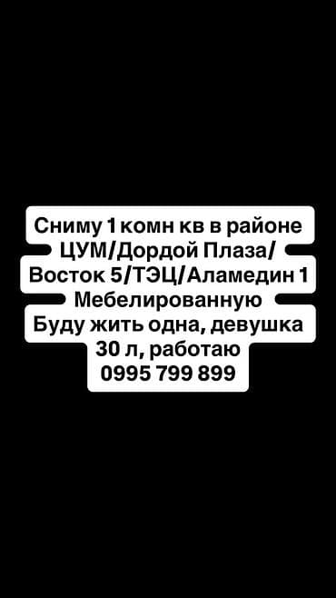 Сниму квартиру: Сниму 1-комнатную квартиру в районах: ЦУМ, Дордой Плаза, Восток-5 — 1