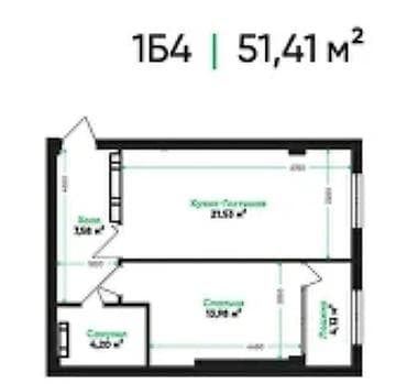 1 комната, 51 м², Элитка, 10 этаж, ПСО (под самоотделку) — 3