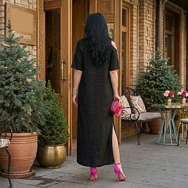 льняное: Повседневное платье, Лето, Длинная модель, Лен, Прямое, 3XL, 4XL, 5XL — 3