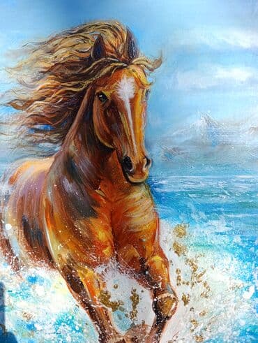 спортивные костюмы для девочек: Картины Картина Лошадь Картина "Лошадь на Иссык-Куле", холст,лен — 2