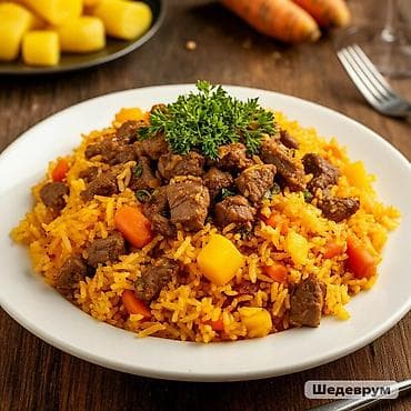 Готовые блюда, кулинария: - Плов в казане: рассыпчатый длиннозёрный рис, мягкие кусочки мяса — 7