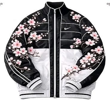 Бомберы: Спортивная куртка-бомбер с цветочным принтом сакуры. - Цвет — 1