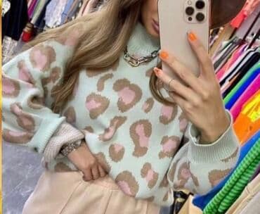 Кофта, Укороченная модель, Высокая горловина, Оверсайз, Зима, Корея, M